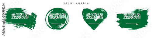 Saudi Arabia hand drawn grunge style flag icon set. Free brush stroke flat vector illustration isolated on white