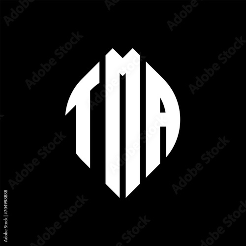 TMA circle letter logo design with circle and ellipse shape. TMA ellipse letters with typographic style. The three initials form a circle logo. TMA circle emblem abstract monogram letter mark vector.