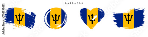 Barbados hand drawn grunge style flag icon set. Free brush stroke flat vector illustration isolated on white