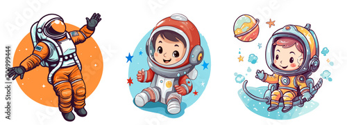 astronaut collection different colors  spacecraft illustration