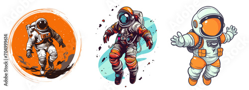 astronaut collection different colors, spacecraft illustration