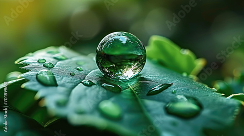 A drop of water sitting on top of a leaf.