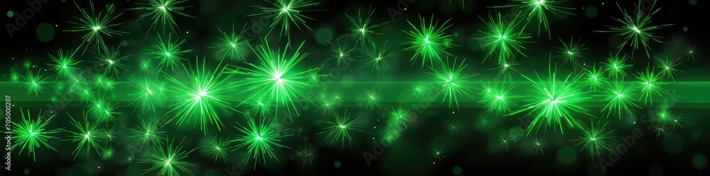 Fototapeta premium Festive Patrick day Fireworks light green gold emerald background. Generative AI