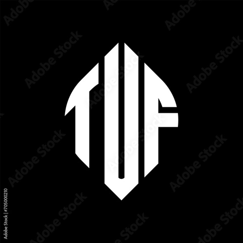 TUF circle letter logo design with circle and ellipse shape. TUF ellipse letters with typographic style. The three initials form a circle logo. TUF circle emblem abstract monogram letter mark vector. photo
