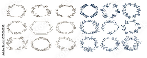 Wedding logo. Minimalistic geometric floral empty frames.