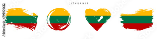 Lithuania hand drawn grunge style flag icon set. Free brush stroke flat vector illustration isolated on white