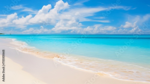 Sunny Day on Beautiful Sandy Beach with Calm Turquoise Ocean and White Clouds AI Generated © Alex