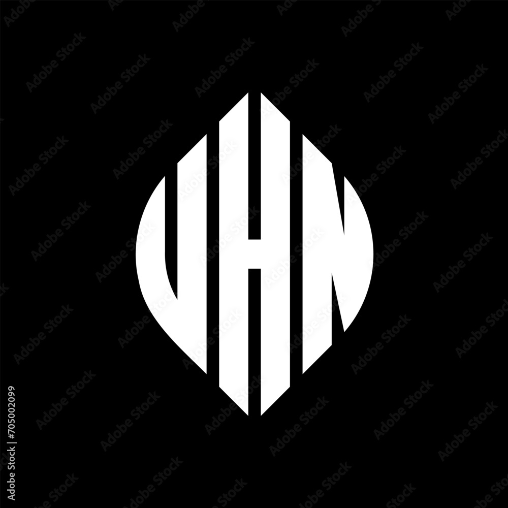UHN circle letter logo design with circle and ellipse shape. UHN ellipse letters with typographic style. The three initials form a circle logo. UHN circle emblem abstract monogram letter mark vector. UHN circle letter logo design with circle and ellipse shape. UHN ellipse letters with typographic style. The three initials form a circle logo. UHN circle emblem abstract monogram letter mark vector.