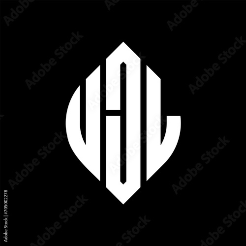 UJL circle letter logo design with circle and ellipse shape. UJL ellipse letters with typographic style. The three initials form a circle logo. UJL circle emblem abstract monogram letter mark vector. photo