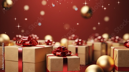 Christmas 3D Background with Gift Boxes and Christmas Ornaments AI Generated