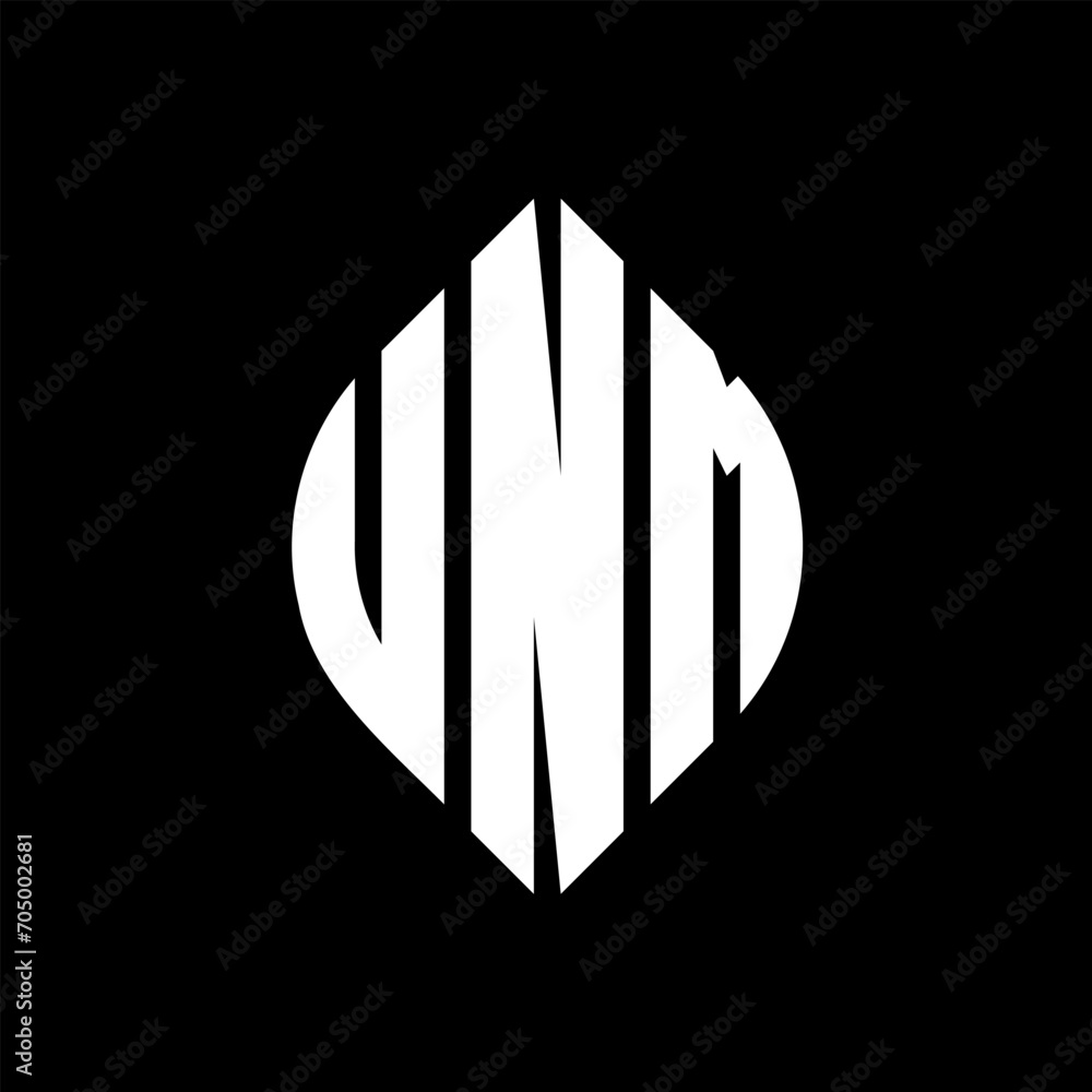 UNM circle letter logo design with circle and ellipse shape. UNM ellipse letters with typographic style. The three initials form a circle logo. UNM circle emblem abstract monogram letter mark vector. UNM circle letter logo design with circle and ellipse shape. UNM ellipse letters with typographic style. The three initials form a circle logo. UNM circle emblem abstract monogram letter mark vector.