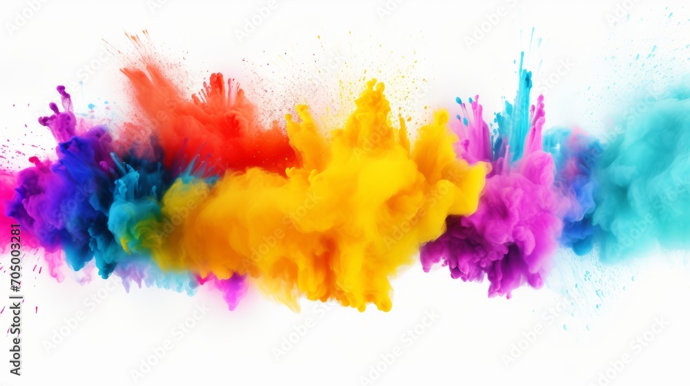 Colorful Rainbow Holi Paint Explosion on White Background AI Generated