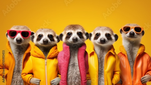 Vibrant Meerkat Group in Fashionable Outfits AI Generated