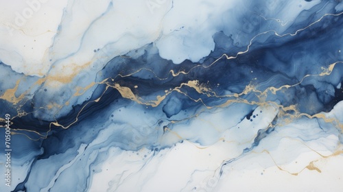 Blue and White Marble Texture Background with Cracked Gold Details AI Generated
