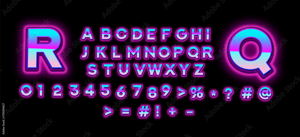 Fototapeta premium 3d gradient neon alphabet letters, gradient neon night vector letter graphic style
