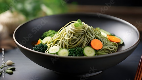 "Vibrant Green Spaghetti Delight: Artistic Twist on Classic Italian Cuisine"