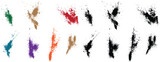 Set of vector blood splatter grunge wheat, orange, red, black, green, purple color paint brush stroke background