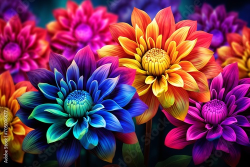 Colorful Geometric Fantasy Flowers Abstract 3D Render Bright Colors Background Artistic Design