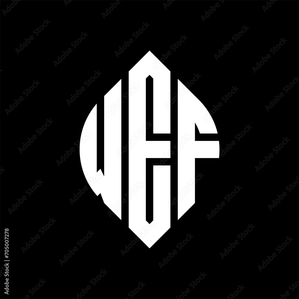 Obraz premium WEF circle letter logo design with circle and ellipse shape. WEF ellipse letters with typographic style. The three initials form a circle logo. WEF circle emblem abstract monogram letter mark vector.
