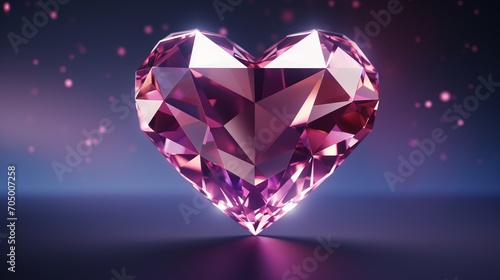 Geometric Fantasy Valentines Day. Crystal Heart. Abstract 3D Pink Background with Bokeh, Copy Space. Banner