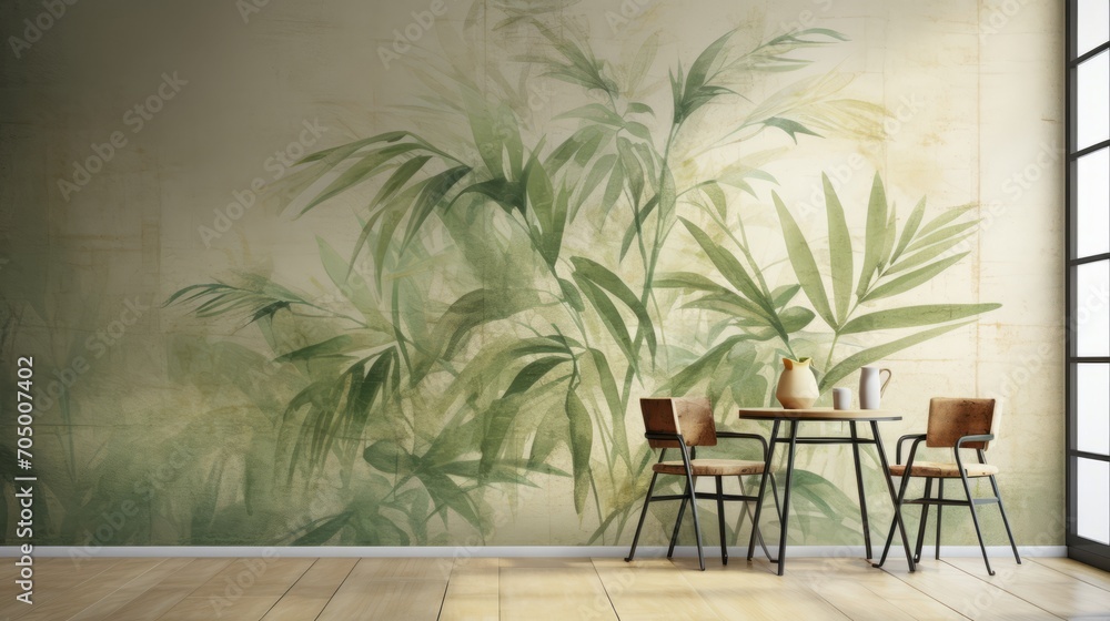 Tropical Plant Bamboo Art Drawing on Textured Background AI Generated