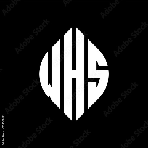 WHS circle letter logo design with circle and ellipse shape. WHS ellipse letters with typographic style. The three initials form a circle logo. WHS circle emblem abstract monogram letter mark vector.