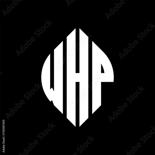 WHP circle letter logo design with circle and ellipse shape. WHP ellipse letters with typographic style. The three initials form a circle logo. WHP circle emblem abstract monogram letter mark vector. photo