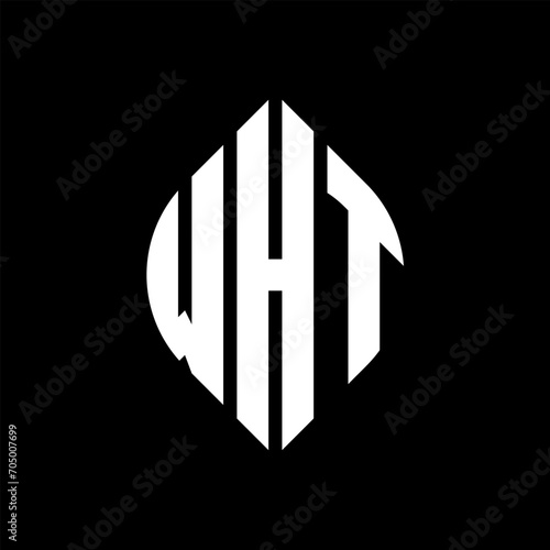 WHT circle letter logo design with circle and ellipse shape. WHT ellipse letters with typographic style. The three initials form a circle logo. WHT circle emblem abstract monogram letter mark vector. photo