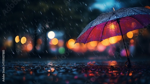 raindrops on umbrella outside on a rainy day, 16:9 photo
