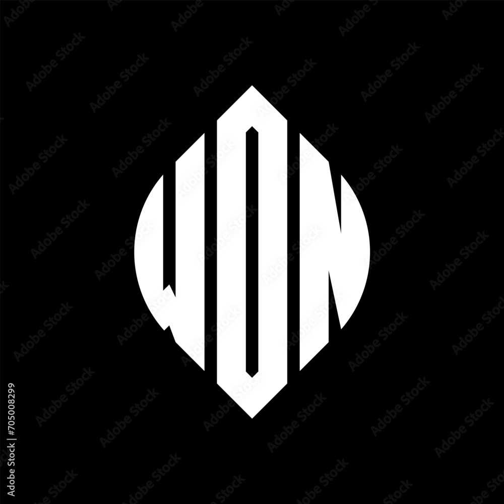 WON circle letter logo design with circle and ellipse shape. WON ellipse letters with typographic style. The three initials form a circle logo. WON circle emblem abstract monogram letter mark vector. WON circle letter logo design with circle and ellipse shape. WON ellipse letters with typographic style. The three initials form a circle logo. WON circle emblem abstract monogram letter mark vector.