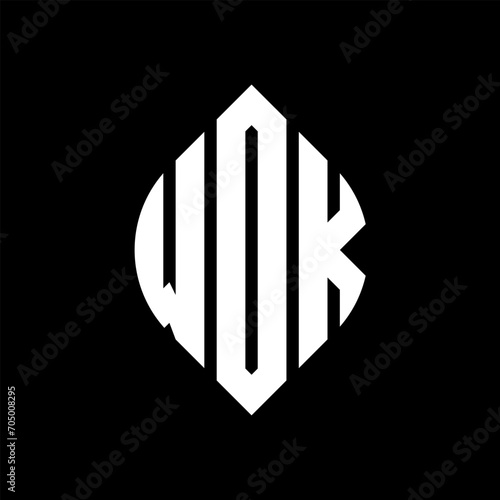 WOK circle letter logo design with circle and ellipse shape. WOK ellipse letters with typographic style. The three initials form a circle logo. WOK circle emblem abstract monogram letter mark vector.