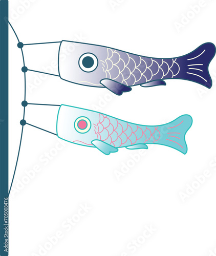 Japanese colorful Koinobori Carp Streamer Fish. Japanese translation Koinobori