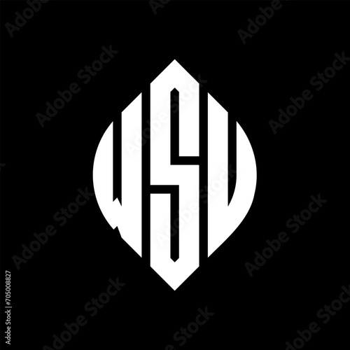 WSU circle letter logo design with circle and ellipse shape. WSU ellipse letters with typographic style. The three initials form a circle logo. WSU circle emblem abstract monogram letter mark vector.
