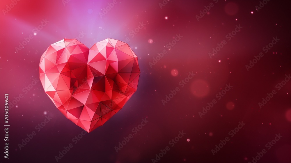 Geometric Fantasy Heart - Abstract 3D Render on Valentines Day Red Background with Bokeh. Banner Geometric Fantasy Heart - Abstract 3D Render on Valentines Day Red Background with Bokeh. Banner