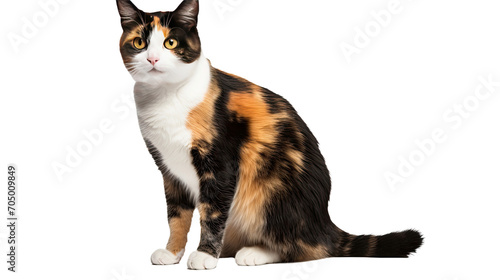 Calico cat isolated on a transparent background