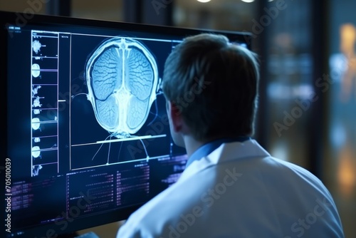 Canvas Print Doctor analyzing patients MRI brain scan computer tomography medical photo x-ray