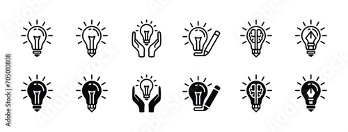 Creativity lamp line icon. Creative business solutions icon set. Idea, innovation, solution. Flat style and editable stroke. Vector illustration