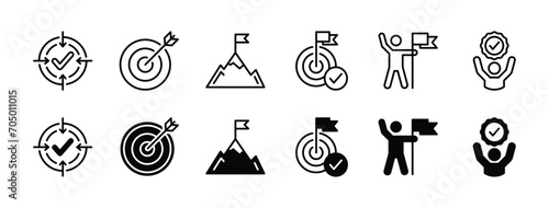 Business success target and goal icon set. Success thin line icons. Successful business icon symbol. Vector illustration