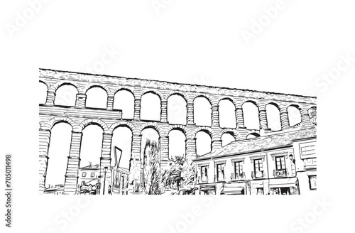 segovia city in spain. Hand drawn sketch illustration in vector.