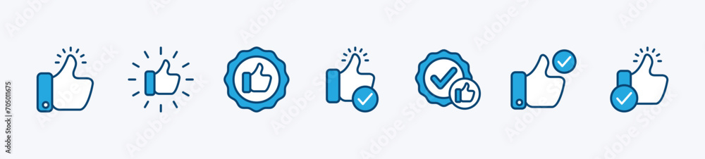 Thumbs up icon set. Like confirm, well done, and positive comments thin line icon symbol for apps and websites. Vector illustration Thumbs up icon set. Like confirm, well done, and positive comments thin line icon symbol for apps and websites. Vector illustration