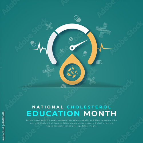 National Cholesterol Education Month Paper cut style Vector Design Illustration for Background, Poster, Banner, Advertising, Greeting Card