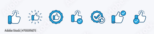Thumbs up icon set. Like confirm, well done, and positive comments thin line icon symbol for apps and websites. Vector illustration