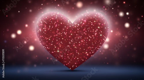 Geometric Fantasy Heart Abstract 3D Render Valentines Day Red Background with Bokeh and Copy Space. banner