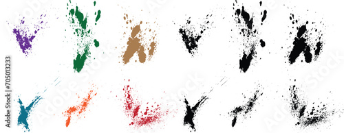 Set of abstract blood paint wheat, orange, red, black, green, purple color splatter brush stroke vector