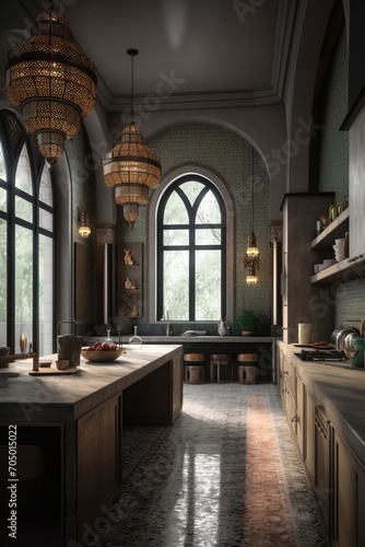 Moroccan style kitchen interior in luxury house.