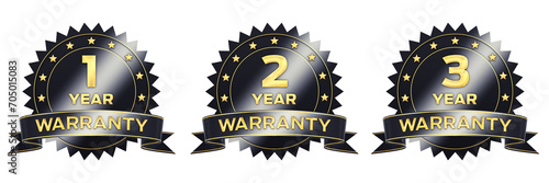 1,2,3 year black and gold warranty label icons isolated photo