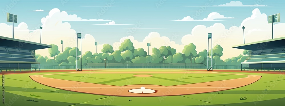 baseball stadium in simple cartoon style.