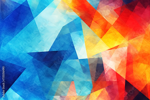 abstract background with blue, orange, yellow and red polygons. Generative Ai