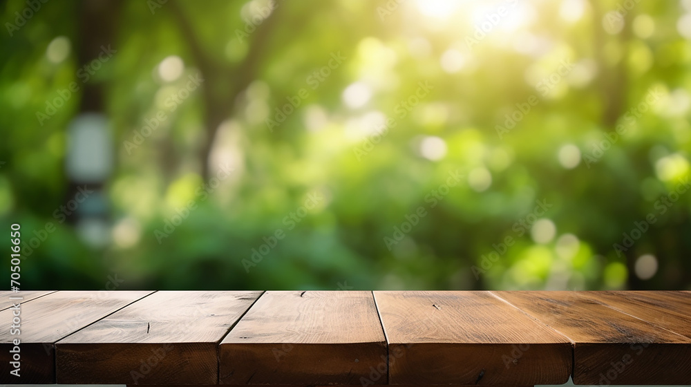 wooden table space with green home backyard view blur background wooden table space with green home backyard view blur background