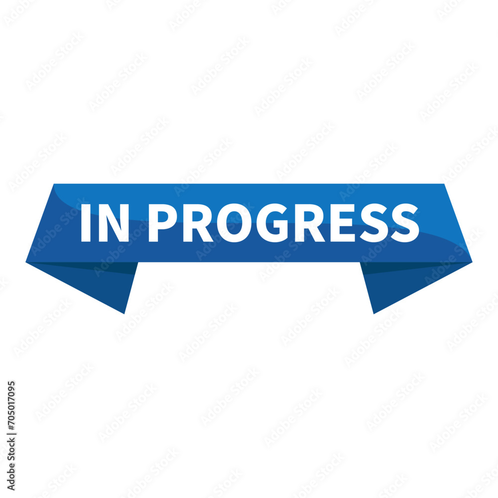 In Progress Blue Ribbon Rectangle Shape For Information Announcement Sign Social Media Marketing Business
